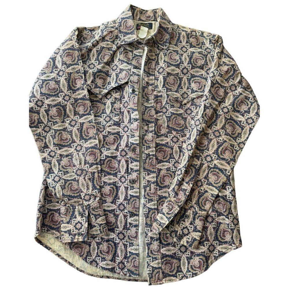 Vintage‎ Ruddock Bros Paisley Western Shirt Navy Burgundy USA Made Boho z1